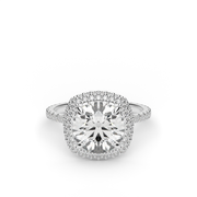 White Gold Round Shape Diamond Halo Pave Engagement Ring With U Cut Setting